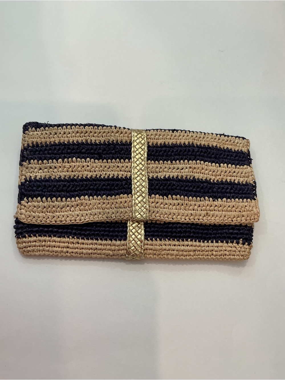 Mar Y Sol Teresa Striped Straw Fold-Over Clutch Bag
